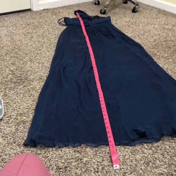 Amsale Formal Maxi Dress Size 2 Navy Blue Rosette Silk One Shoulder Gown - Picture 7 of 8